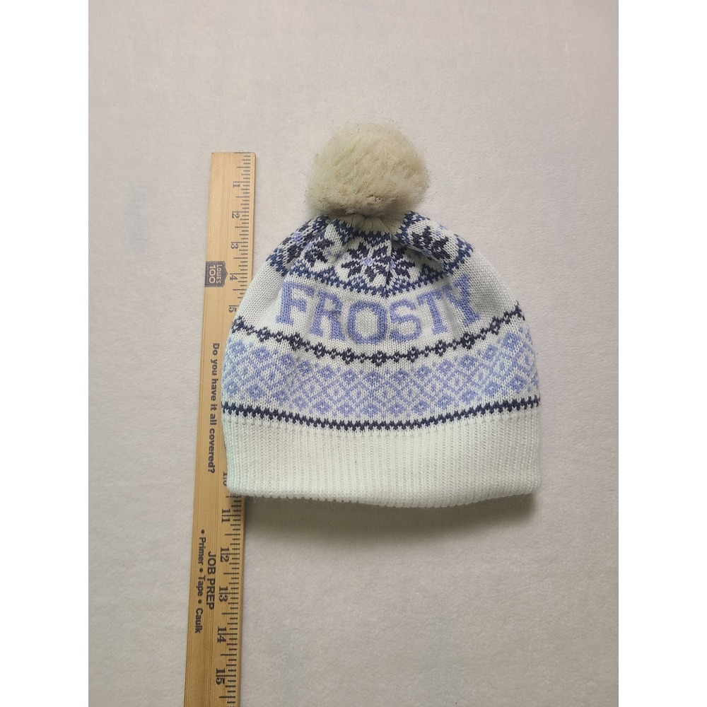 OFFLINE by Aerie OS Beanie Frosty Winter White Blue Fair Isle Pom Pom Knit Hat